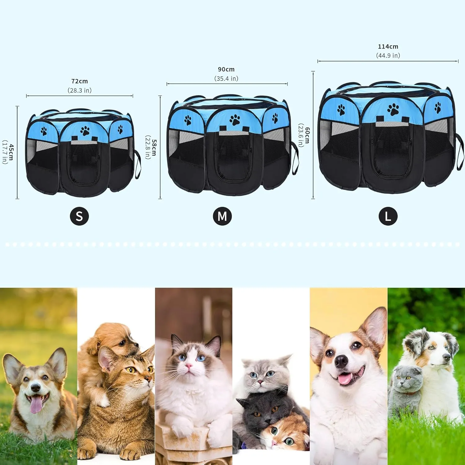 Mile High Life | Foldable Dog Playpen | Portable Dog Crate w Removable Shade Cover | Dog Kennel Indoor/Outdoor w Carry Case | Pen Tent for Dog/Cat/Rabbit(Blue Black, Large (45"x45"x23"))