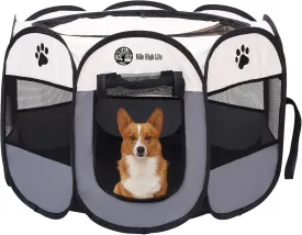 Mile High Life | Foldable Dog Playpen | Portable Dog Crate w Removable Shade Cover | Dog Kennel Indoor/Outdoor w Carry Case | Pen Tent for Dog/Cat/Rabbit(Gray, Small (29"x29"x17"))