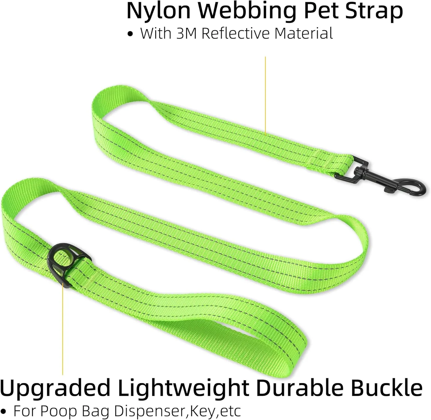 Mile High Life Heavy Duty Dog Leash for Large and Medium Dogs, Reflective Leash for Night Safety, Strong and Durable Leashes for Walking and Training (4FT x 1''Wide, Lime Green)
