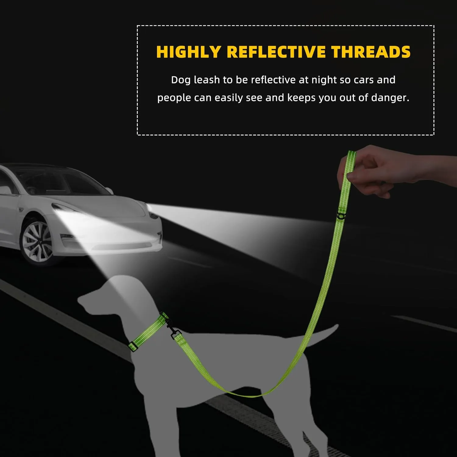 Mile High Life Heavy Duty Dog Leash for Large and Medium Dogs, Reflective Leash for Night Safety, Strong and Durable Leashes for Walking and Training (4FT x 1''Wide, Lime Green)