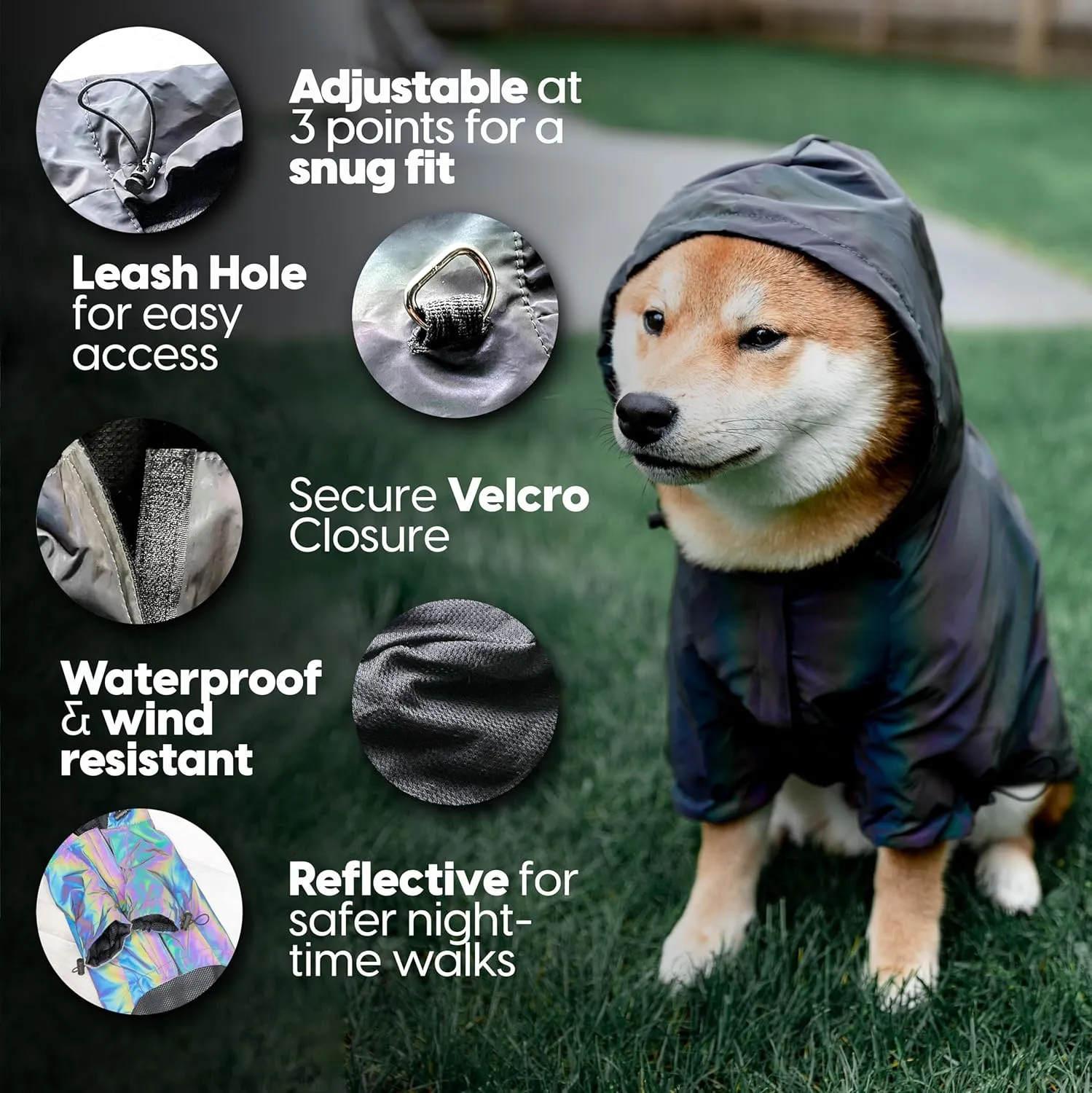 Murphy's Space Gear Space Cadet's Holographic Rain Jacket for Dogs, Reflective Water Resistant Dog Raincoat, Adjustable Drawstrings, Premium Stylish Dog Rain Jacket - X-Large