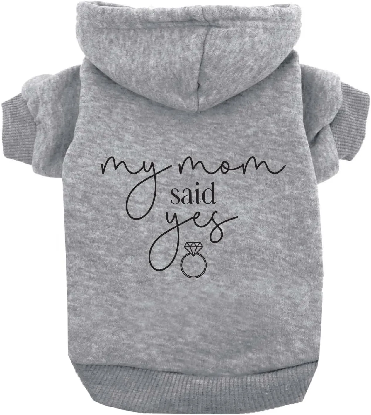 My Mom Said Yes! Wedding Engagement Announcement Dog Hoodie Fleece Lined Pullover Sweatshirt with Leash Hole (Grey, Medium 651)