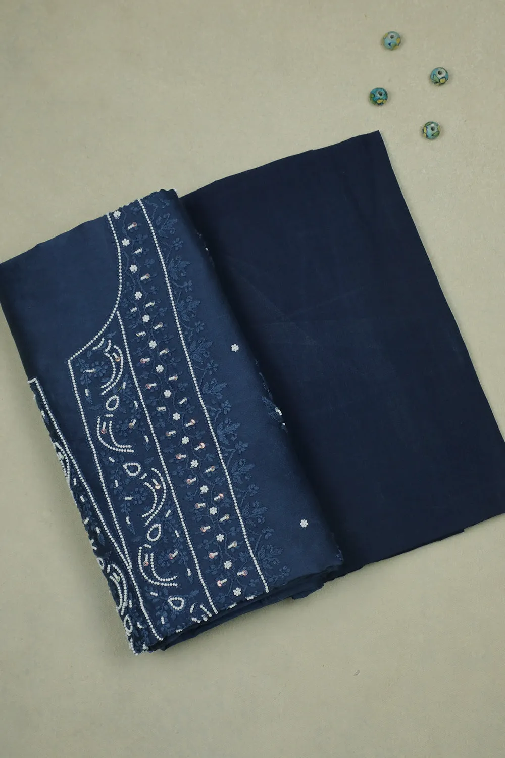 Navy Blue Chamki work Top with Mangalagiri Bottom