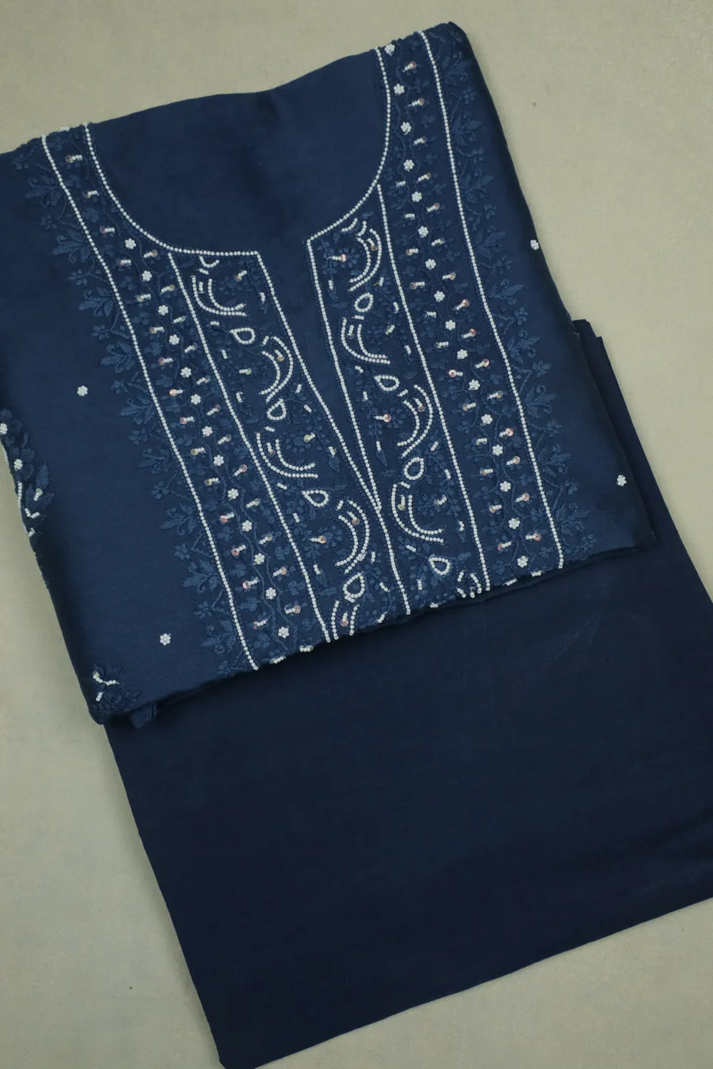 Navy Blue Chamki work Top with Mangalagiri Bottom
