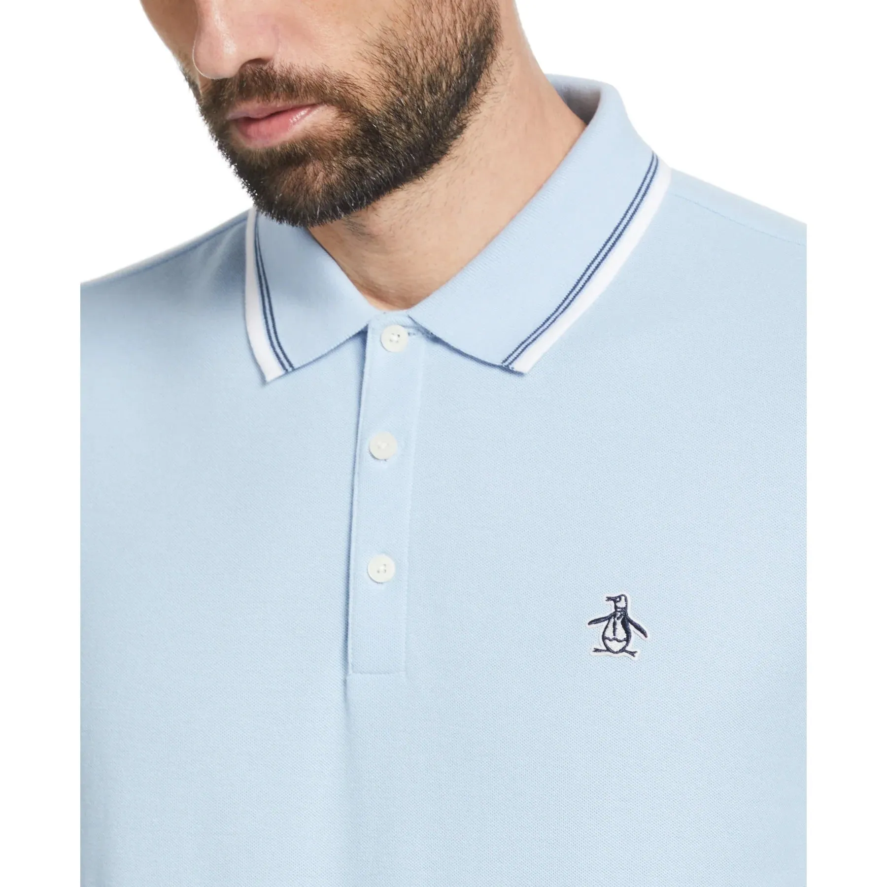 Original Penguin Tipped Sticker Pete Polo Shirt - Cerulean