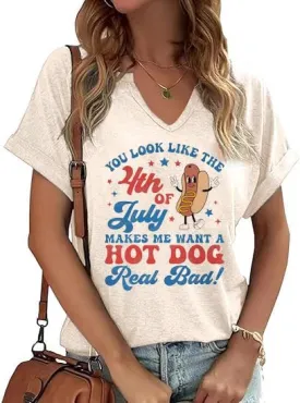 Patriotic Shirts for Women V Neck 4th of July America Flag Vintage Blouse Summer BBQ T-Shirt Memorial Tops Tee