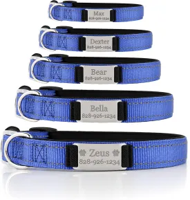 Personalized Dog Collar - Custom Engraved ID Tags with Reflective Material - Small Medium or Large Size with Name Plate (Small, Dark Blue)