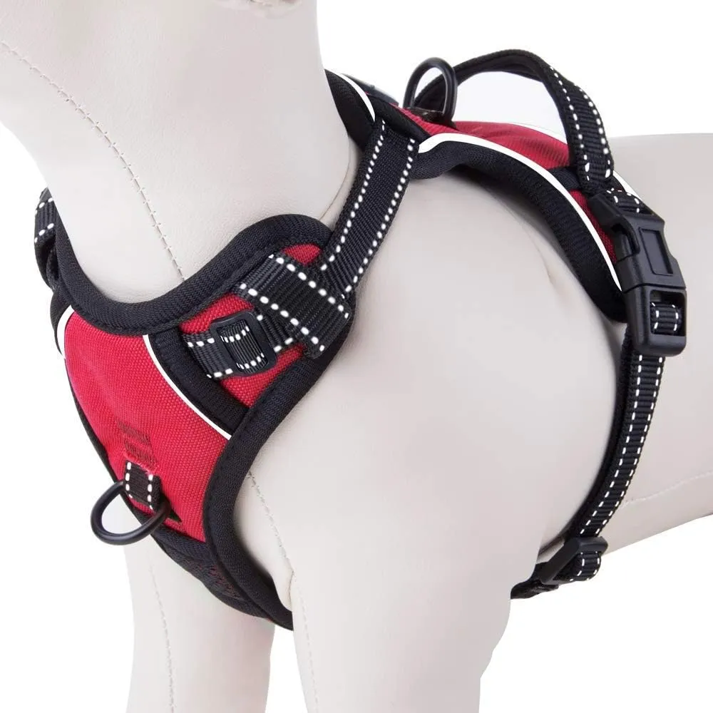 PHOEPET No Pull Dog Harness Medium Reflective Front Clip Puppy Vest with Handle,Adjustable 2 Metal Leash Attachment Hooks(M, Red)