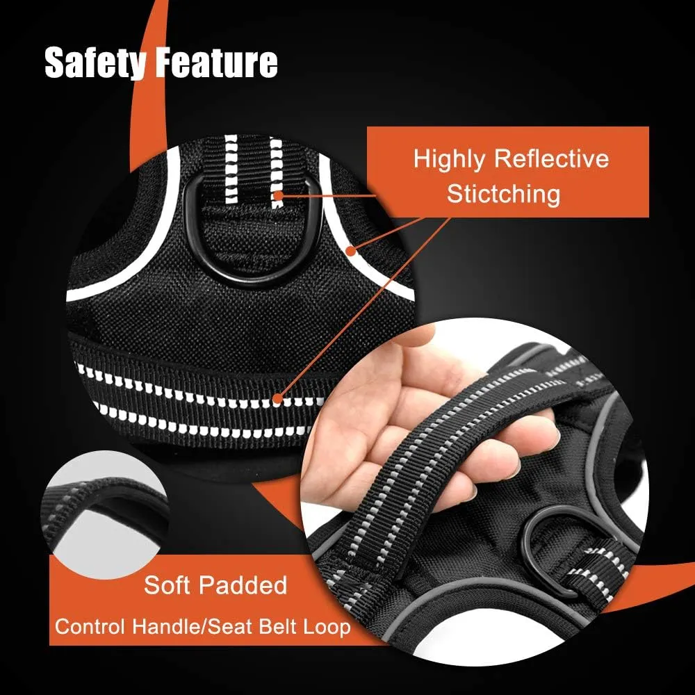 PHOEPET No Pull Dog Harness Medium Reflective Front Clip Puppy Vest with Handle,Adjustable 2 Metal Leash Attachment Hooks(M, Red)