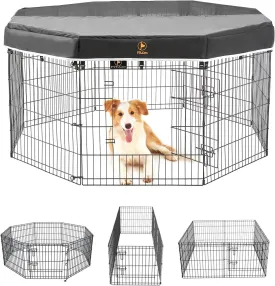 PJYuCien Dog Playpen, 8 Panels 30H Dog Pens Indoor with Top Cover, Metal Foldable Pet Puppy Exercise Fence Crate Kennel, Better for Small Animals