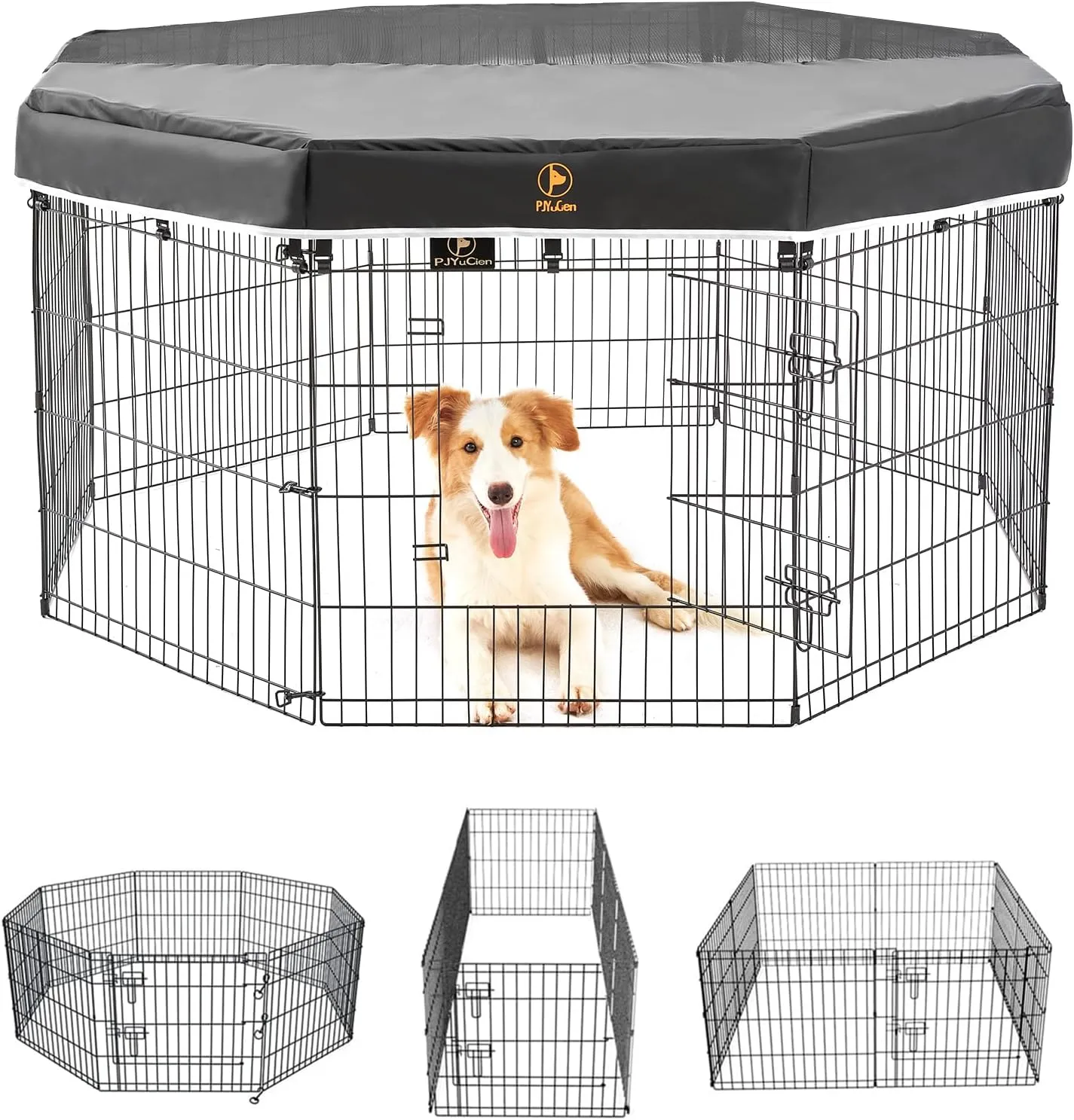 PJYuCien Dog Playpen, 8 Panels 30H Dog Pens Indoor with Top Cover, Metal Foldable Pet Puppy Exercise Fence Crate Kennel, Better for Small Animals