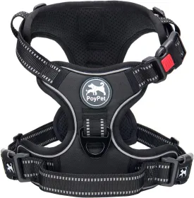 PoyPet No Pull Dog Harness, No Choke Front Lead Dog Reflective Harness, Adjustable Soft Padded Pet Vest with Easy Control Handle for Small to Large Dogs(Black,S)