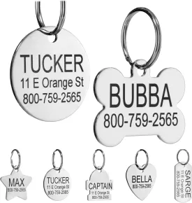 Providence Engraving Custom Engraved Stainless Steel Pet ID Tags - Personalized Front and Back Identification, for Large or Small Cats and Dogs, Bone, Regular