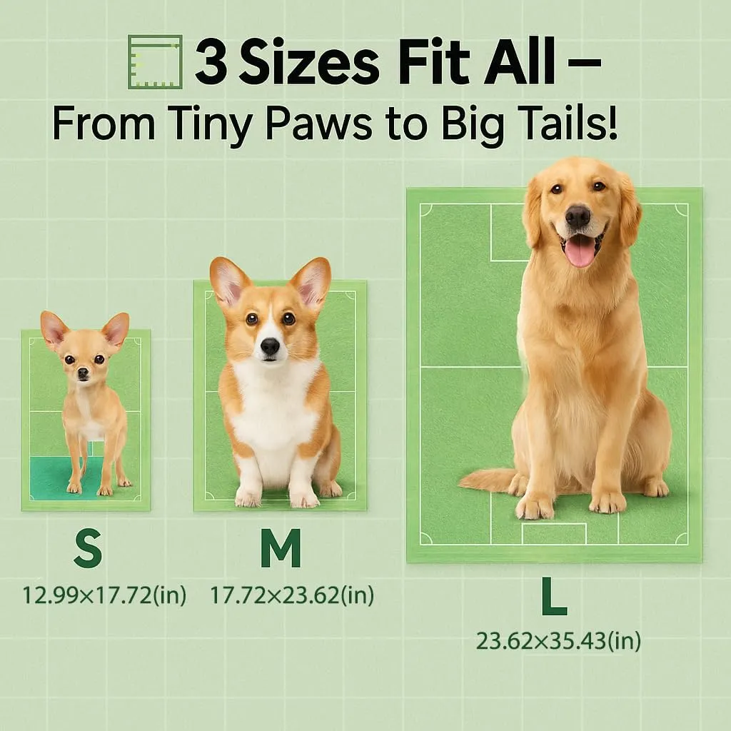 Puppy Training Pee Pads for Indoor Use  Grass Green Design with Target Zone, Quick Dry, Leak-Proof (Bullseye Induction-Four-Corner Stickers,S: 13 * 18 in,2)