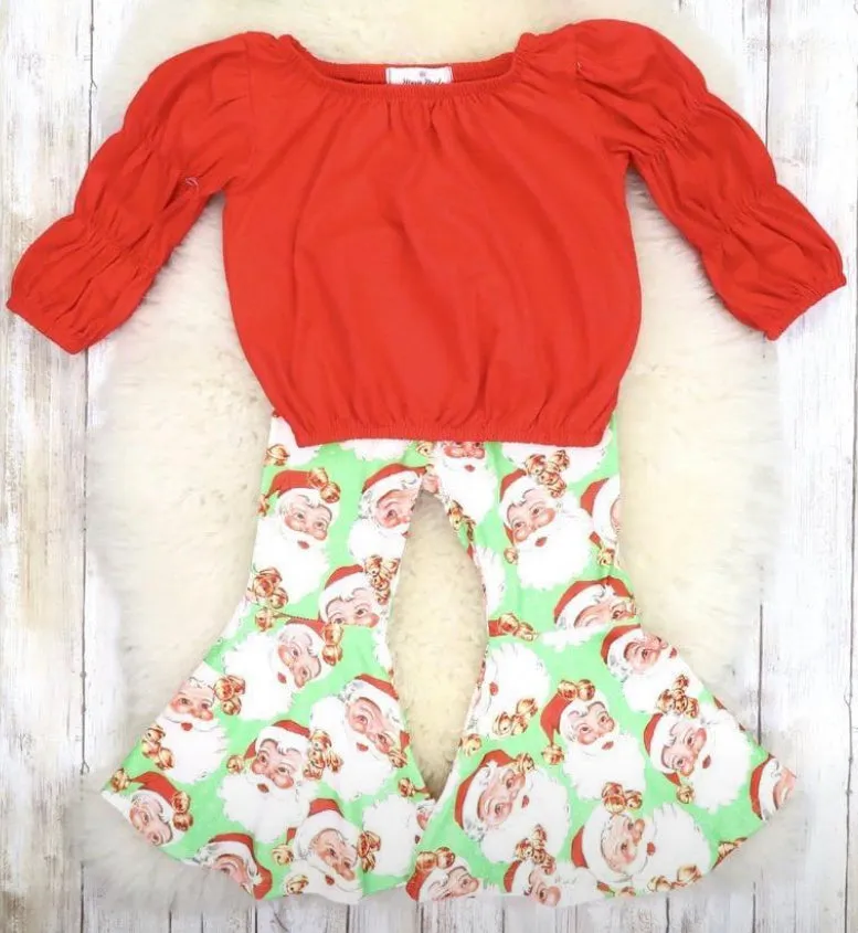 Red Ruffle top & Green Bell Bottom Pants