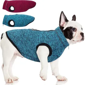 ROZKITCH Dog Sweater, Knit Dog Jacket with Fleece Lining, Dog Coats for Small Dogs with Zipper Opening for Harness, Fleece Dog Jacket Adjustable Neck Reflective Pet Jacket Blue M