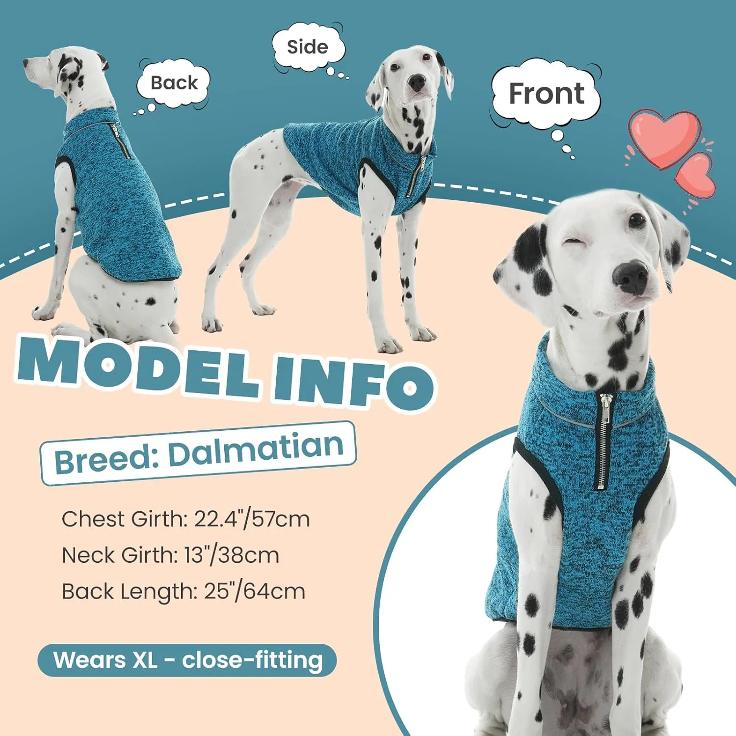 ROZKITCH Dog Sweater, Knit Dog Jacket with Fleece Lining, Dog Coats for Small Dogs with Zipper Opening for Harness, Fleece Dog Jacket Adjustable Neck Reflective Pet Jacket Blue M