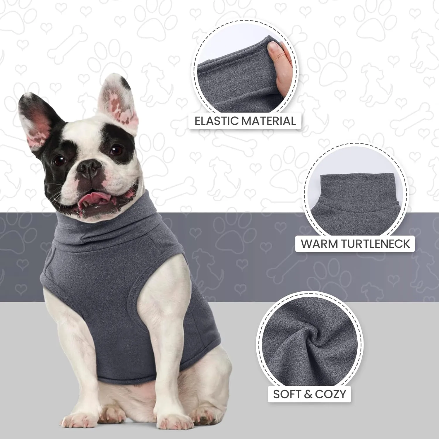 ROZKITCH Dog Sweaters Soft Fleece Pullover Sweatshirt Pajamas, Turtleneck Warm Pet Cold Weather Jacket Stretchy Vest Jumpsuit Apparel Outfit Clothes for Small Medium Large Dogs Walking Sleep Grey XL