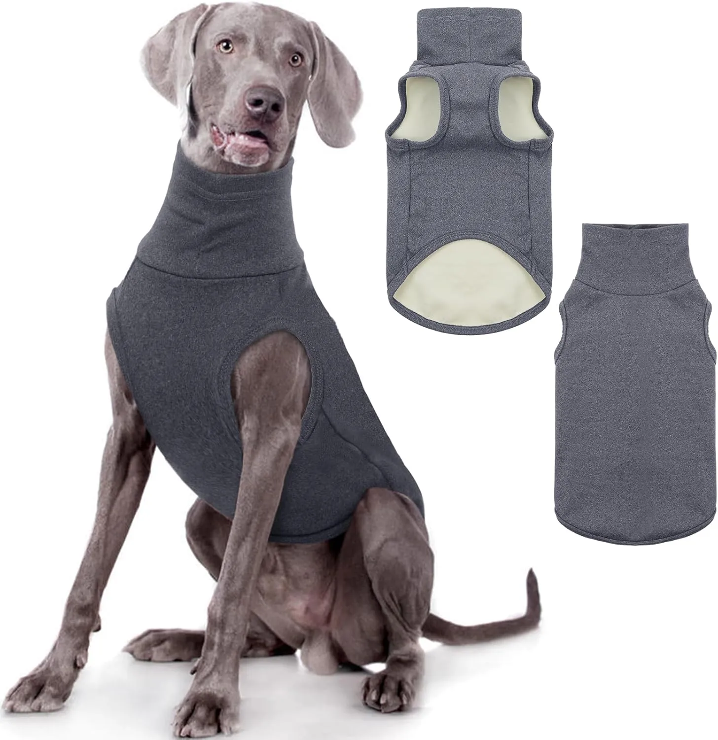 ROZKITCH Dog Sweaters Soft Fleece Pullover Sweatshirt Pajamas, Turtleneck Warm Pet Cold Weather Jacket Stretchy Vest Jumpsuit Apparel Outfit Clothes for Small Medium Large Dogs Walking Sleep Grey XL