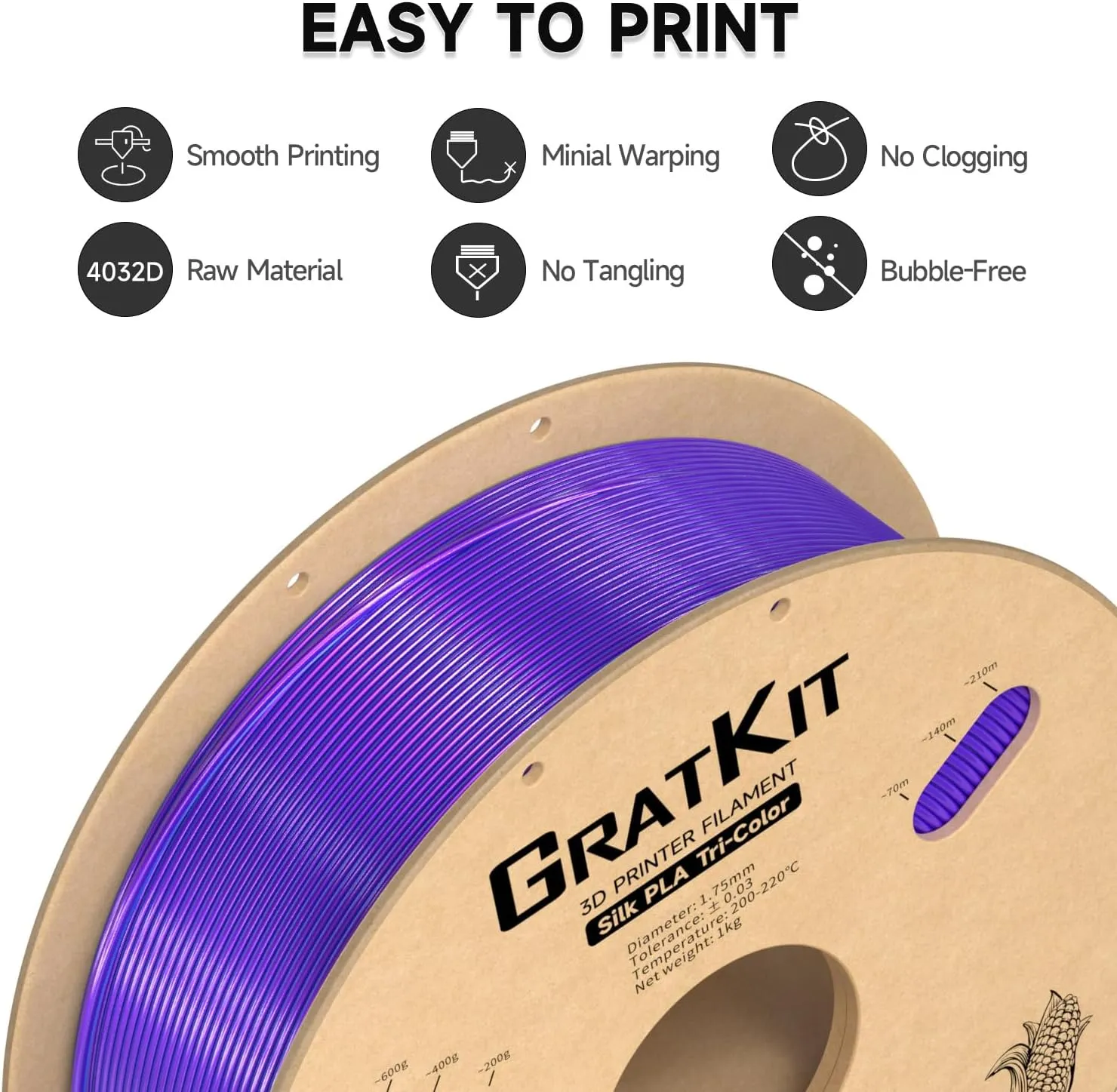 Silk Tri-Color PLA FilamentCoextrusion PLA Filament 1.75mm,  /-0.03mm, 1KG/Roll, Silk PLA Blue & Purple & Black
