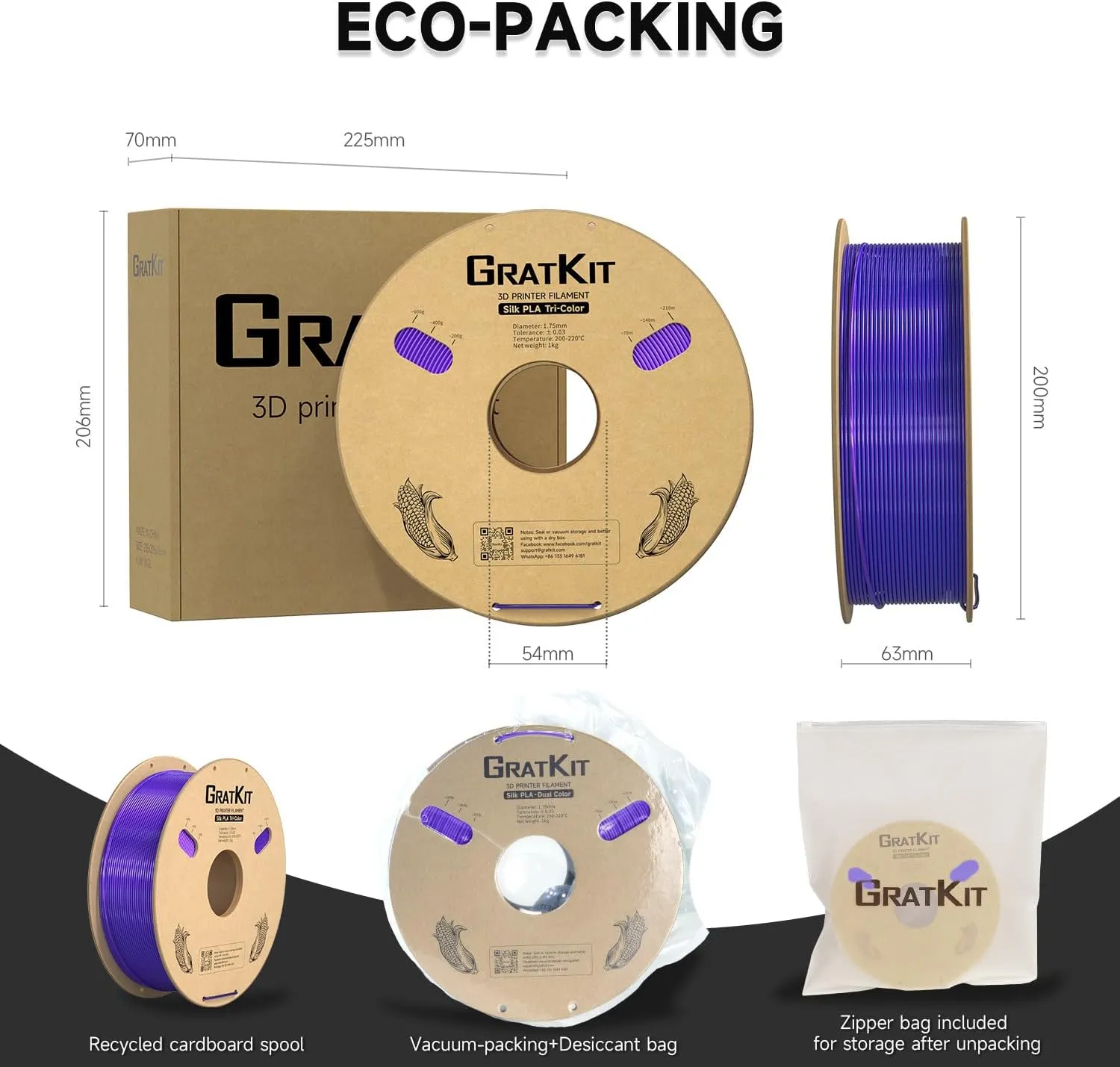 Silk Tri-Color PLA FilamentCoextrusion PLA Filament 1.75mm,  /-0.03mm, 1KG/Roll, Silk PLA Blue & Purple & Black
