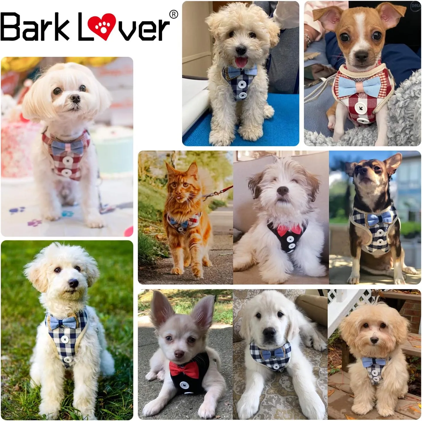 Small Puppy Harness with Bowtie, Adjustable Dog Vest Mesh Tuxedo Harness for Small Dog Kitten, Perfect for Party Wedding Holiday (S, Blue Plaid)