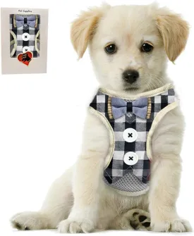 Small Puppy Harness with Bowtie, Adjustable Dog Vest Mesh Tuxedo Harness for Small Dog Kitten, Perfect for Party Wedding Holiday (S, Blue Plaid)