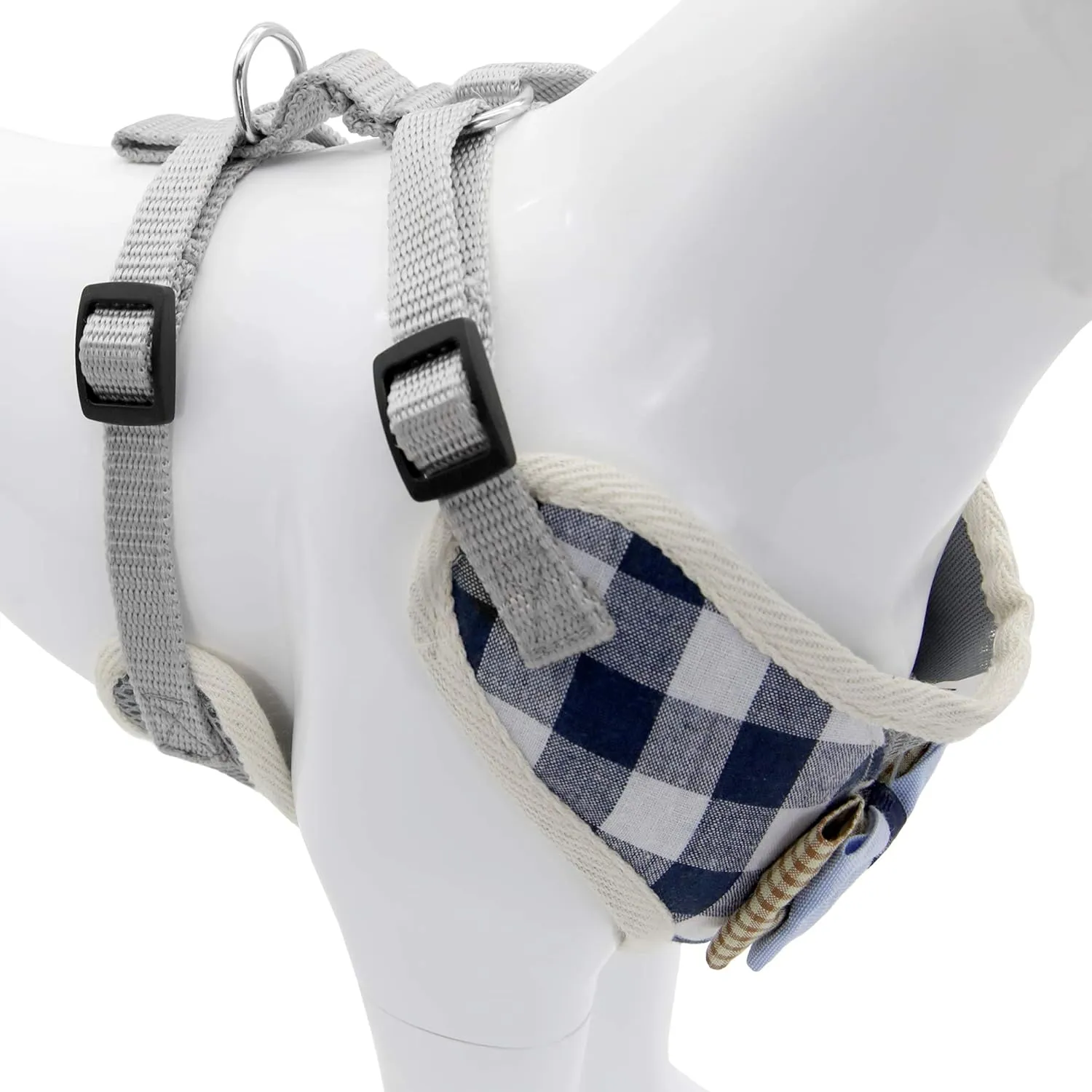 Small Puppy Harness with Bowtie, Adjustable Dog Vest Mesh Tuxedo Harness for Small Dog Kitten, Perfect for Party Wedding Holiday (S, Blue Plaid)