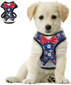 Small Puppy Harness with Bowtie, Adjustable Dog Vest Mesh Tuxedo Harness for Small Dog Kitten, Perfect for Party Wedding Holiday(L, US Flag)