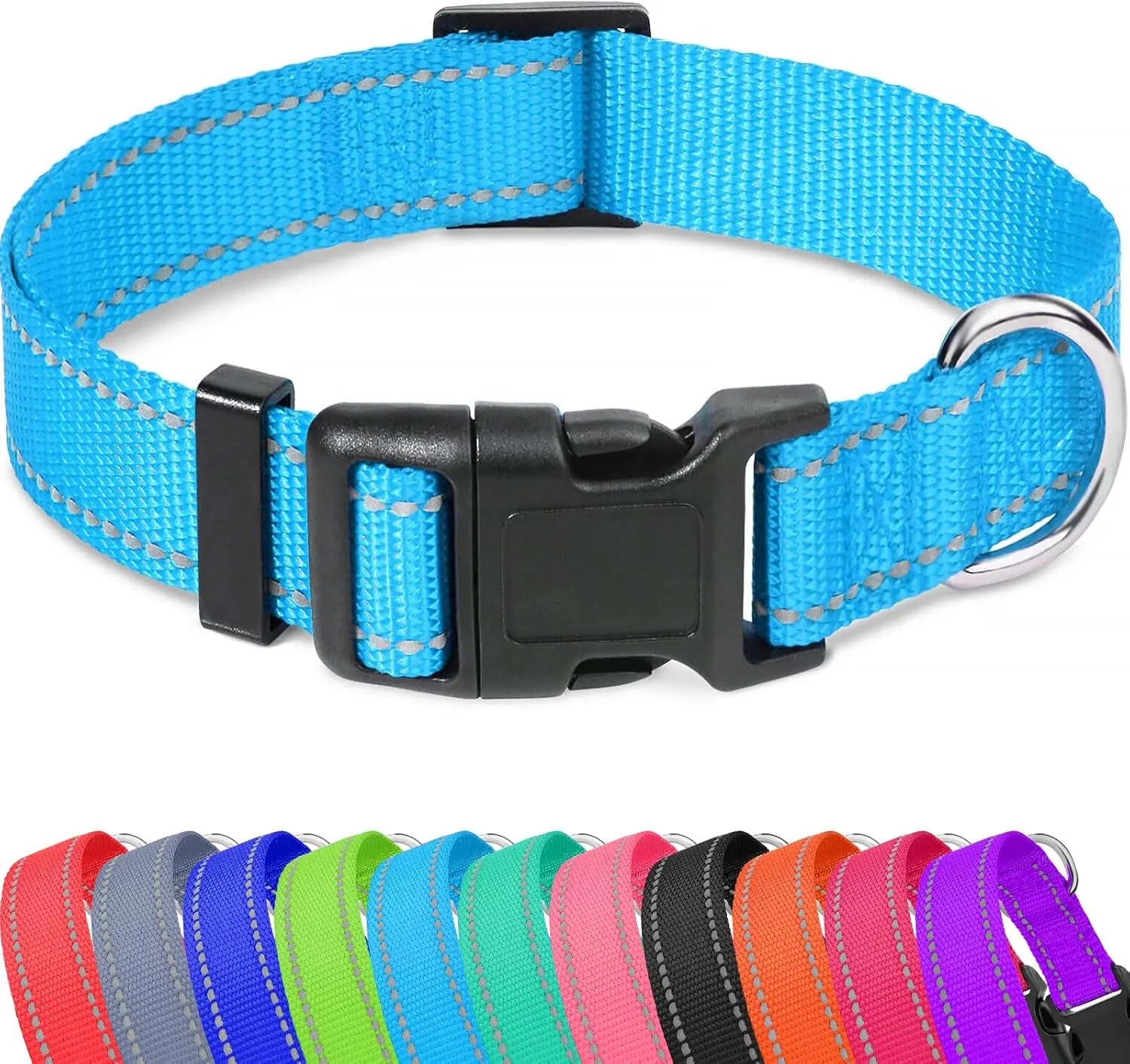 Taglory Reflective Adjustable Dog Collars for Puppy Small Medium Large Dogs, Thin Nylon Webbing and Quick Release Plastic Buckle(Aqua Blue, XSmall)