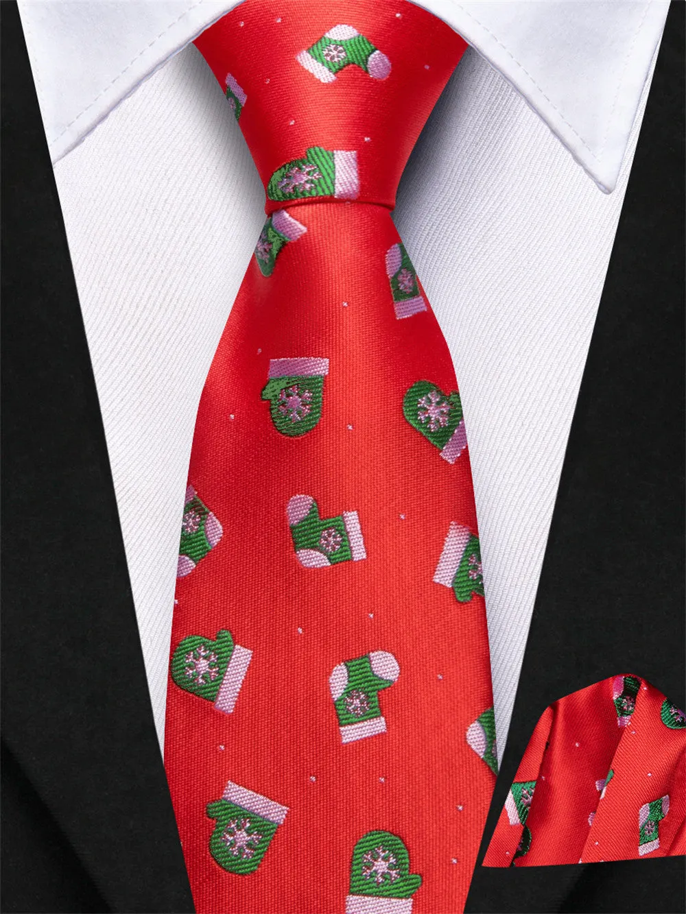 Ties2you Kids Tie Red Christmas Elements Children Pre-Tied Necktie Hanky Set