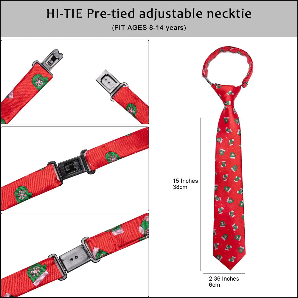 Ties2you Kids Tie Red Christmas Elements Children Pre-Tied Necktie Hanky Set