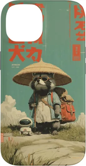 Vintage Otaku Tanuki Japanese Cute Racoon Samurai Robot Case for iPhone 14