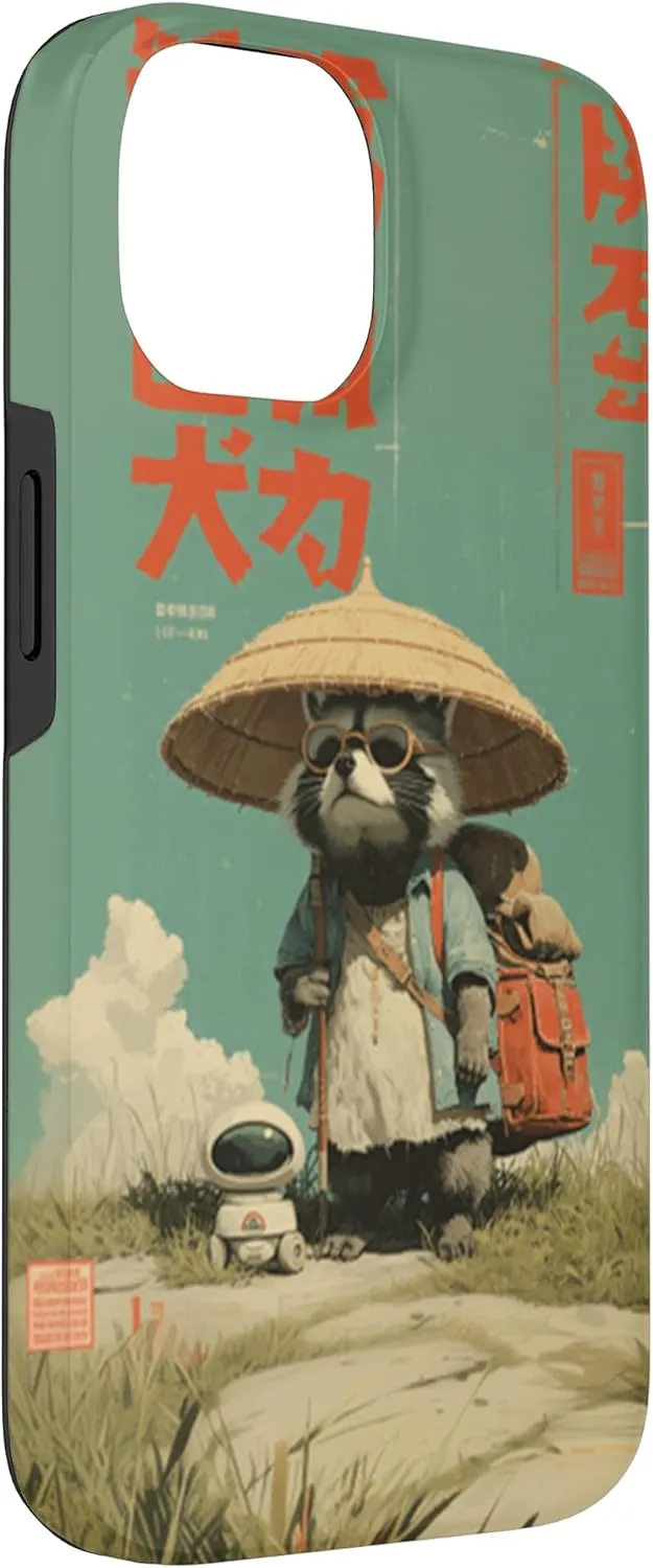 Vintage Otaku Tanuki Japanese Cute Racoon Samurai Robot Case for iPhone 14