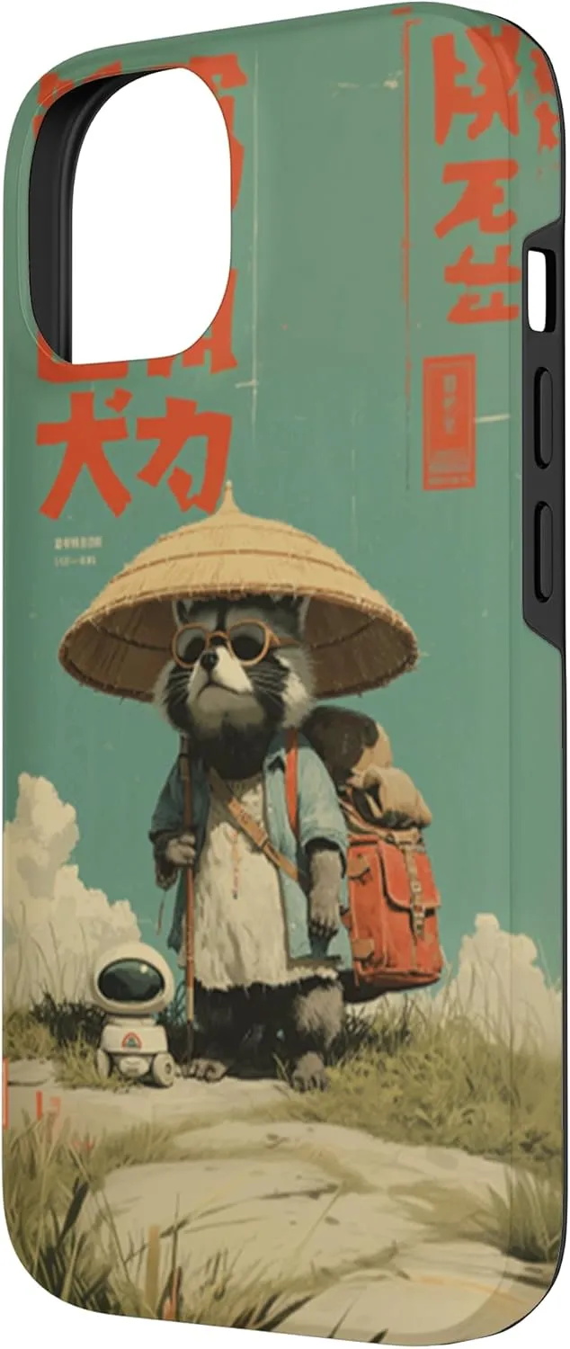 Vintage Otaku Tanuki Japanese Cute Racoon Samurai Robot Case for iPhone 14