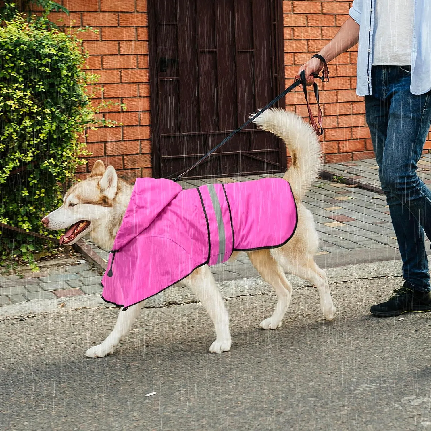Waterproof Dog Raincoats - Hooded Raincoats for Dogs, Adjustable Reflective Dog Rain Coat, Windproof Dog Rain Jacket Pet Rain Slicker Poncho for Small, Medium, Large Dogs (X-Large, Pink)
