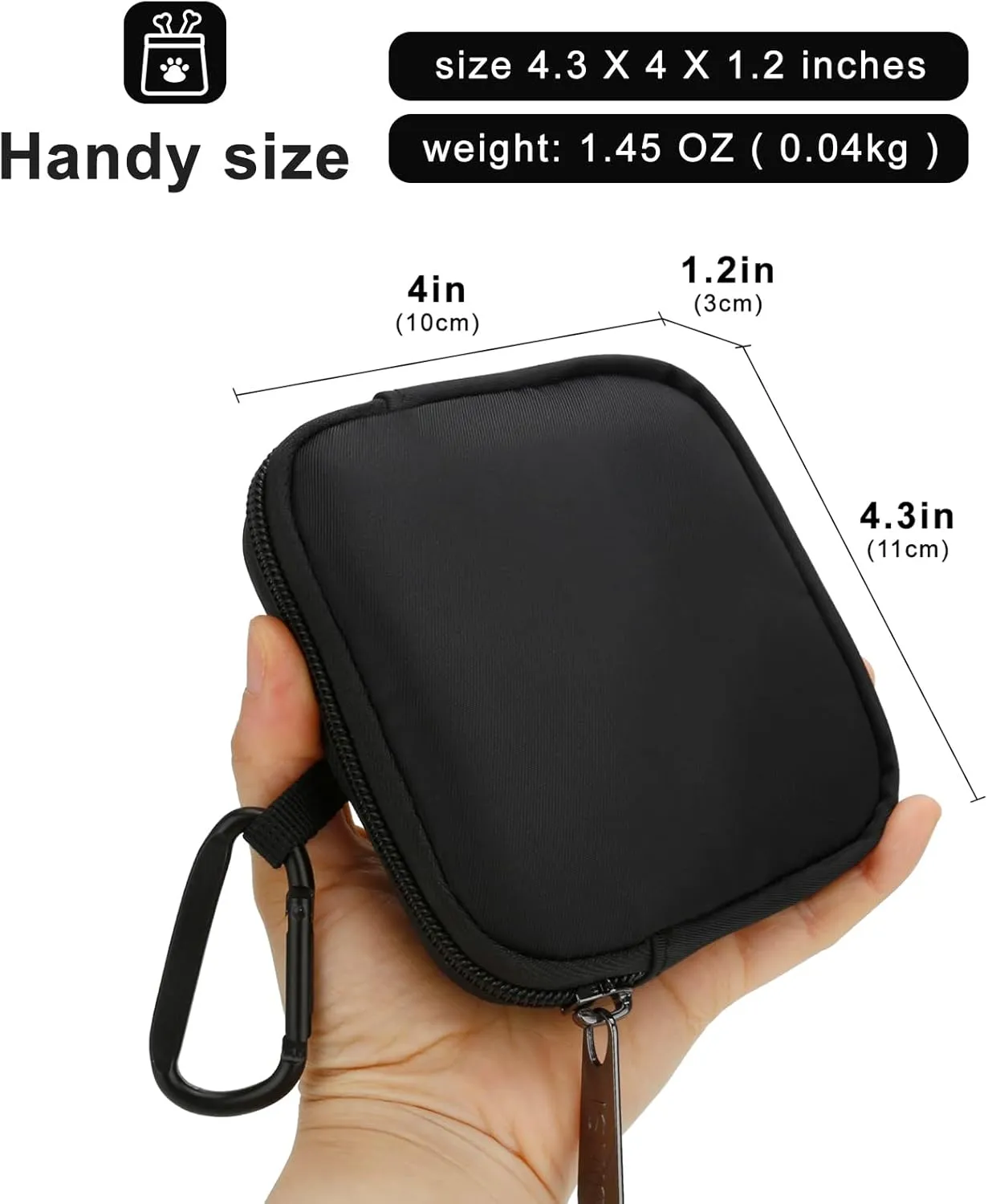 Waterproof Dog Treat Pouch, Small Pocket Sized Pet Training Pouch, Dog Walking Bag Holder with Carabiner, for Puppy Travel or Outdoor Use (1Pcs-Black)