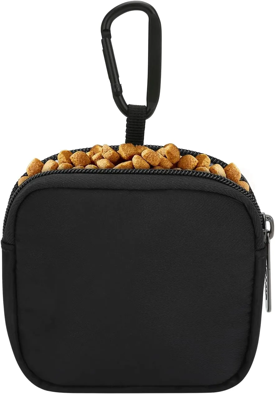 Waterproof Dog Treat Pouch, Small Pocket Sized Pet Training Pouch, Dog Walking Bag Holder with Carabiner, for Puppy Travel or Outdoor Use (1Pcs-Black)