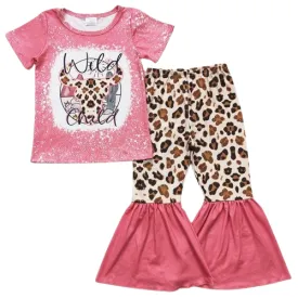 Wild Child Leopard -Western Bell Bottom Outfit Kids Clothing