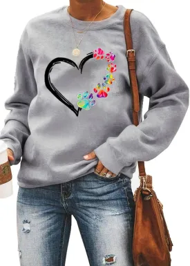 Womens Dog Paw Sweatshirt Fleece Lined Crewneck Long Sleeve Valentines Shirt Dog Lover Gift Tops