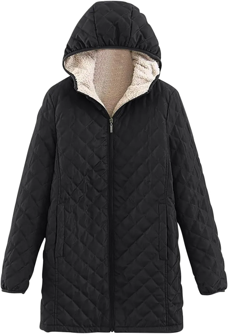 Women's Warm Winter Puffer Coat Thicken Fleece Lined Down Jacket Faux Fur Sherpa Hood Parka Full Zip Up Winter Jackets