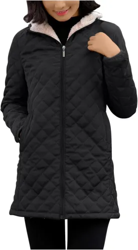 Women's Warm Winter Puffer Coat Thicken Fleece Lined Down Jacket Faux Fur Sherpa Hood Parka Full Zip Up Winter Jackets
