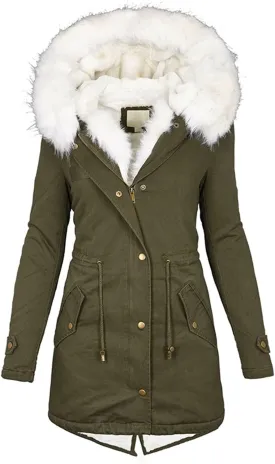 Womens Winter Coat with Fur Hood Warm Fleece Sherpa Lined Parkas Jacket Thickened Windproof Heavyweight Snow Jackets