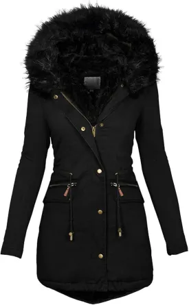 Womens Winter Coat with Fur Hood Warm Fleece Sherpa Lined Parkas Jacket Thickened Windproof Heavyweight Snow Jackets
