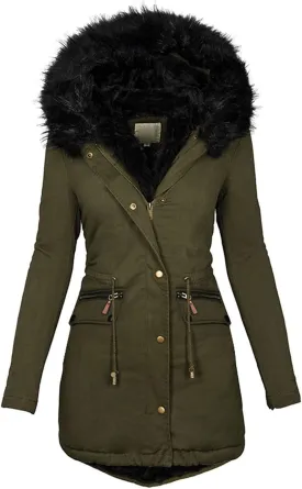 Womens Winter Coat with Fur Hood Warm Fleece Sherpa Lined Parkas Jacket Thickened Windproof Heavyweight Snow Jackets