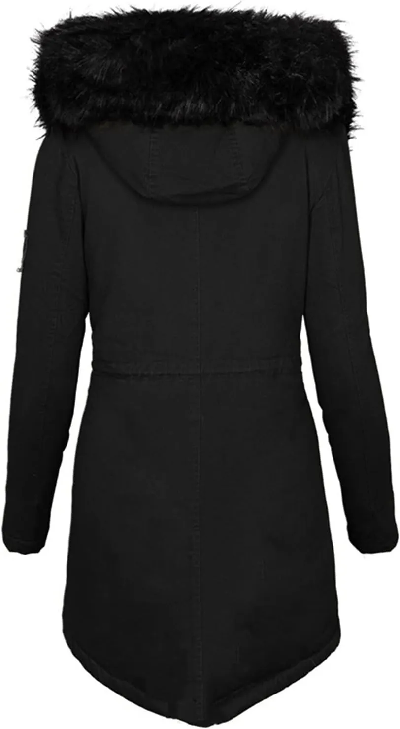 Womens Winter Coat with Fur Hood Warm Fleece Sherpa Lined Parkas Jacket Thickened Windproof Heavyweight Snow Jackets
