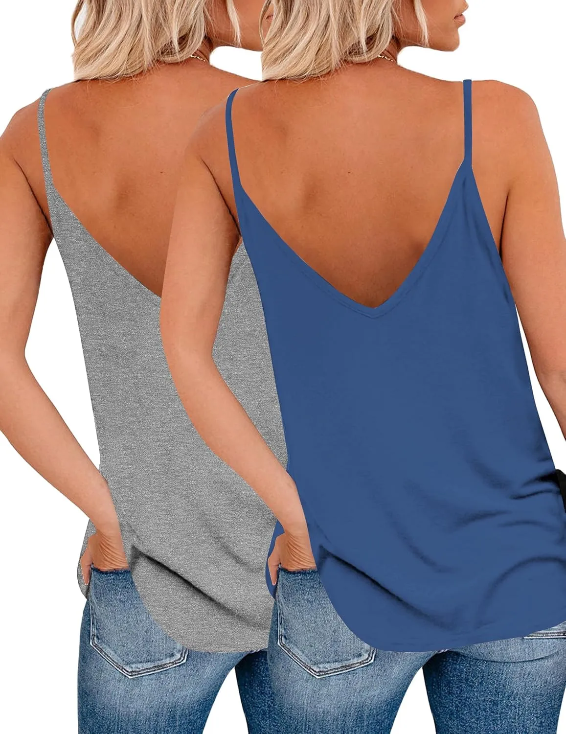 Zeagoo Womens V Neck Camisole Tank Top Strap Sleeveless T Shirt Casual Loose Vest Blouse - S-XXL