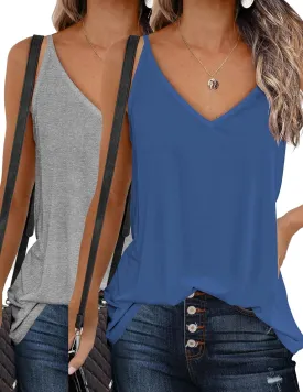 Zeagoo Womens V Neck Camisole Tank Top Strap Sleeveless T Shirt Casual Loose Vest Blouse - S-XXL