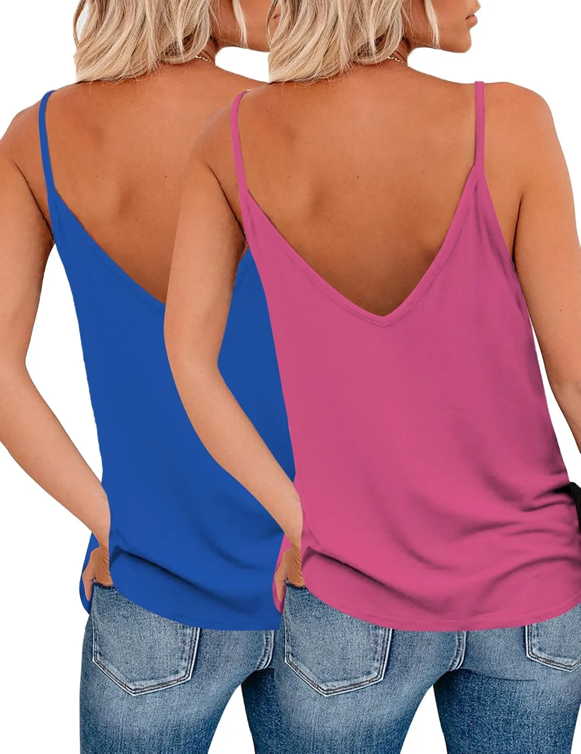 Zeagoo Womens V Neck Camisole Tank Top Strap Sleeveless T Shirt Casual Loose Vest Blouse - S-XXL